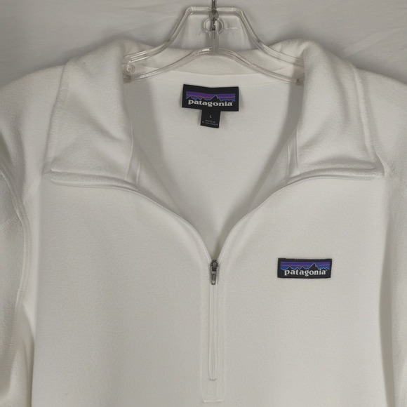 Patagonia Worn Wear Women's LARGE Pull Over 1/4 Zip White Fleece Jacket Shirt - Picture 2 of 16